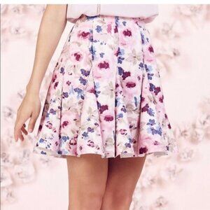 NWT LC Lauren Conrad Runway floral scuba mini skirt Women 12 pink navy coquette